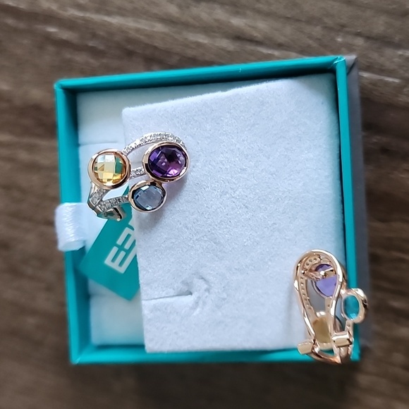 Effy 14K Rose Gold Amethyst Blue Topaz Citrine Diamond Earrings - Picture 4 of 4
